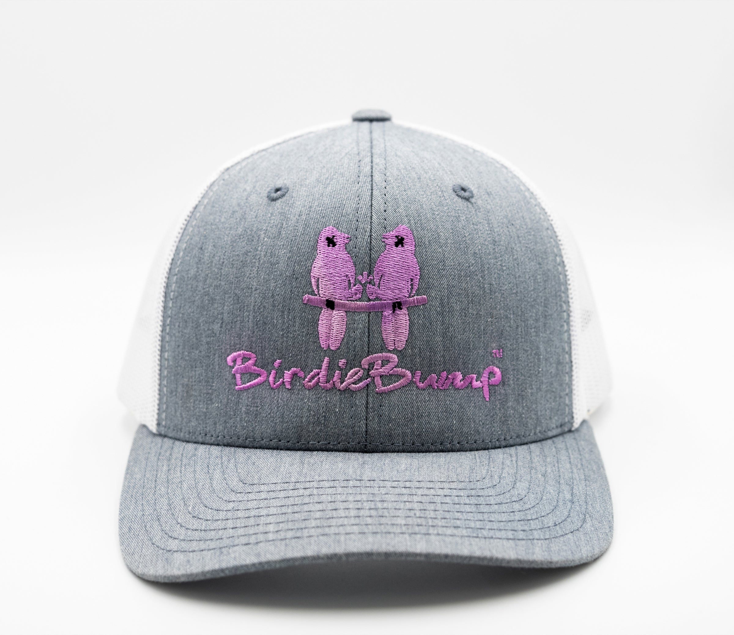 Birdie Bump Grey on White Snapback Purple Logo