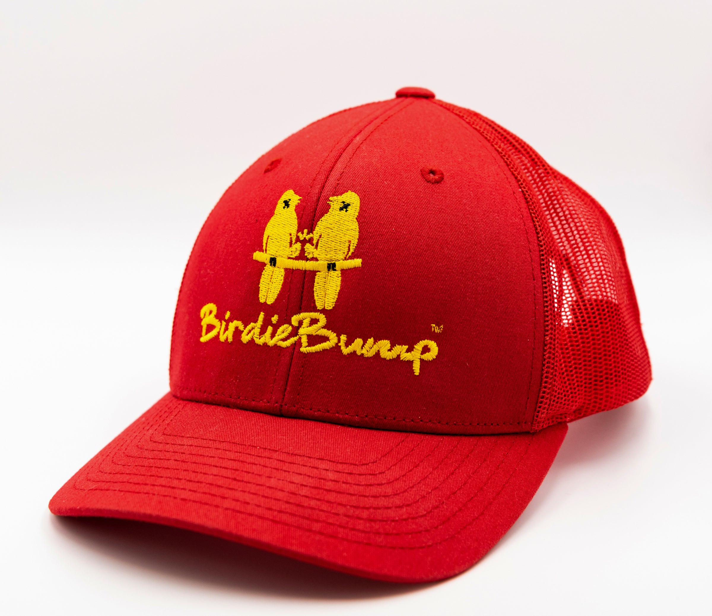 Birdie Bump Red on Red Snapback Yellow Logo