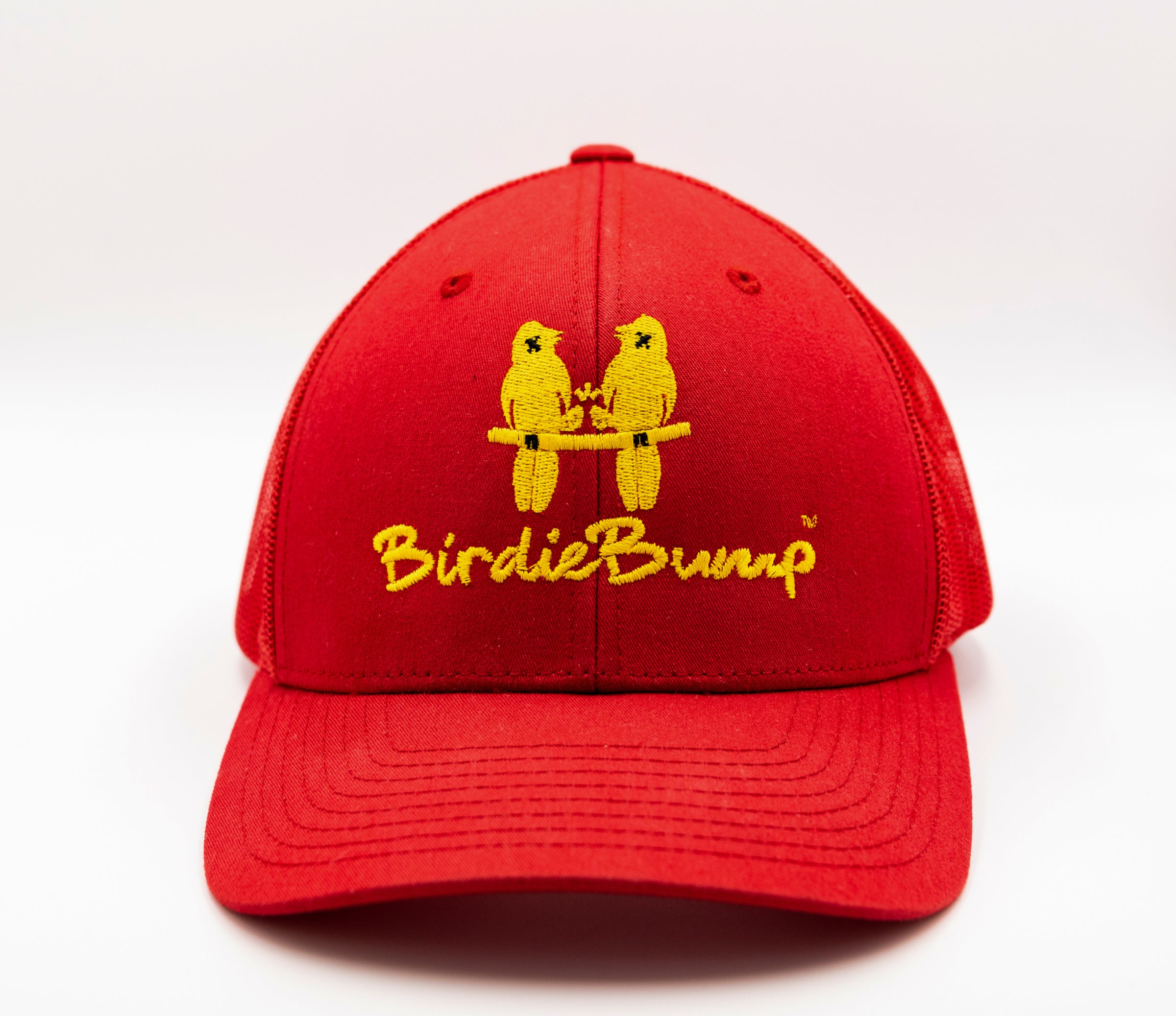 Birdie Bump Red on Red Snapback Yellow Logo