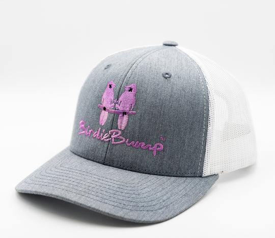 Birdie Bump Grey on White Snapback Purple Logo