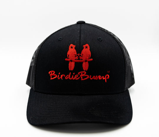 Birdie Bump Black on Black Snapback Red Logo