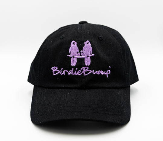 Birdie Bump Black on Black Dad Hat Purple Logo