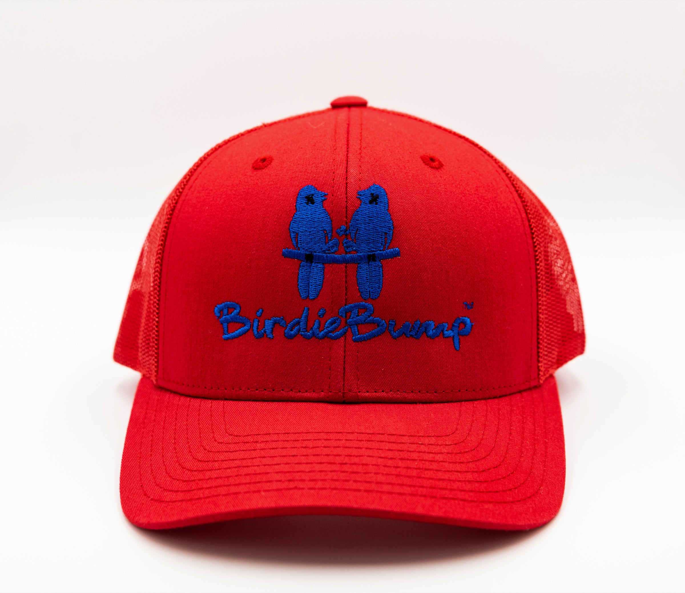 Birdie Bump Red on Red Snapback Blue Logo