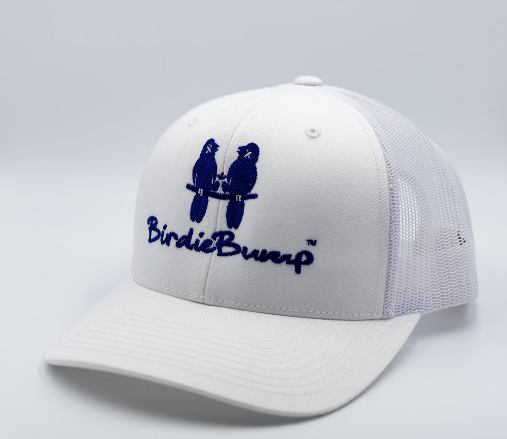 Birdie Bump White on White Snapback Dark Purple Logo