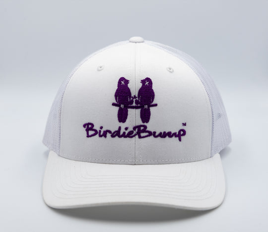 Birdie Bump White on White Snapback Light Purple Logo